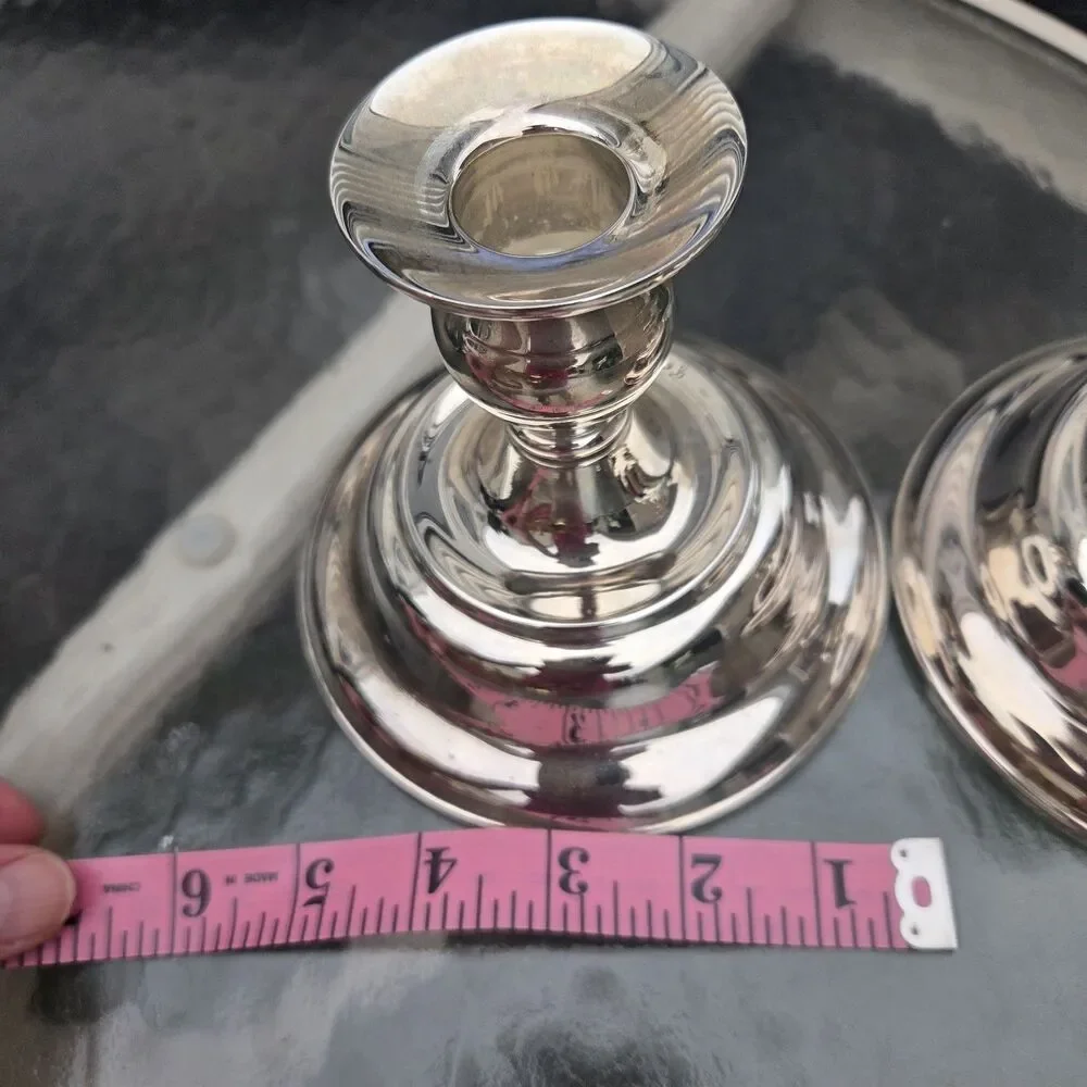 VTG Silver Plated Candlestick Holders Pair Round Base 4.5 Inch Taper